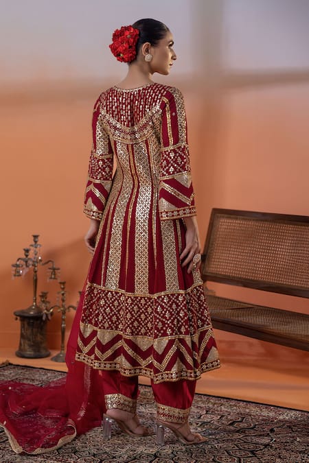 Raj Arora Red Dori & Gota Embellished Kurta Set 