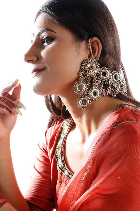 Buy Vaidaan Pearls, Beads Antique Gold And Silver Dangler Earrings Online at Aza Fashions Buy_Vaidaan_Pearls, Beads Antique Gold And Silver Dangler Earrings _Online_at_Aza_Fashions