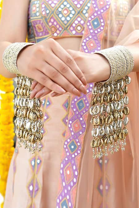 Vaidaan_Silver Plated Pearls, Beads Vara Bangle With And Embellishments _Online_at_Aza_Fashions