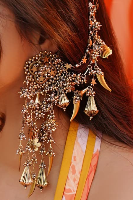 Vaidaan_Gold Plated Pearls, Beads Zoya Antique And Silver Earrings _Online_at_Aza_Fashions