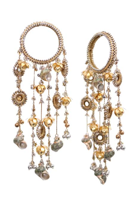 Shop Vaidaan Silver Plated Pearls, Beads Antique Gold And Designer Bangles at Aza Fashions Shop_Vaidaan_Silver Plated Pearls, Beads Antique Gold And Designer Bangles _at_Aza_Fashions