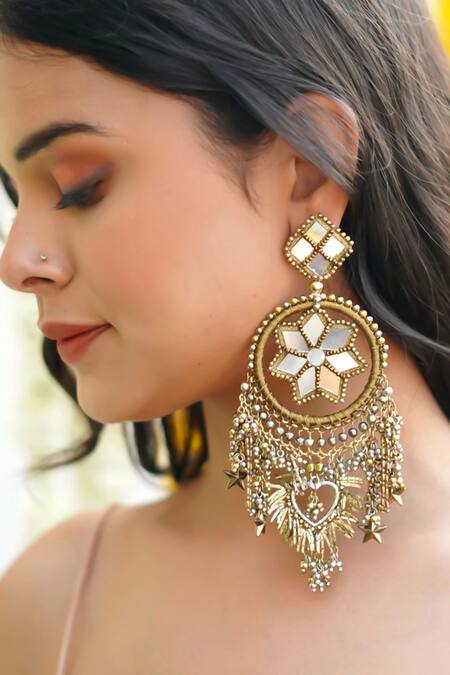 Buy Vaidaan Gold Plated Pearls, Beads Gul Antique And Silver Earrings Online at Aza Fashions Buy_Vaidaan_Gold Plated Pearls, Beads Gul Antique And Silver Earrings _Online_at_Aza_Fashions