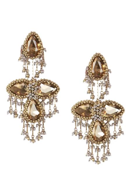 Shop Vaidaan Gold Plated Beads, Pearls Antique And Silver Erra Earrings at Aza Fashions Shop_Vaidaan_Gold Plated Beads, Pearls Antique And Silver Erra Earrings _at_Aza_Fashions