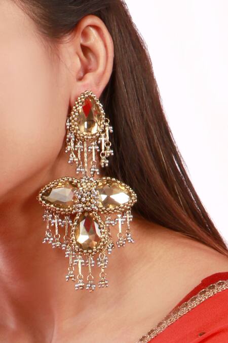 Vaidaan Gold Plated Beads, Pearls Antique And Silver Erra Earrings Online at Aza Fashions Vaidaan_Gold Plated Beads, Pearls Antique And Silver Erra Earrings _Online_at_Aza_Fashions