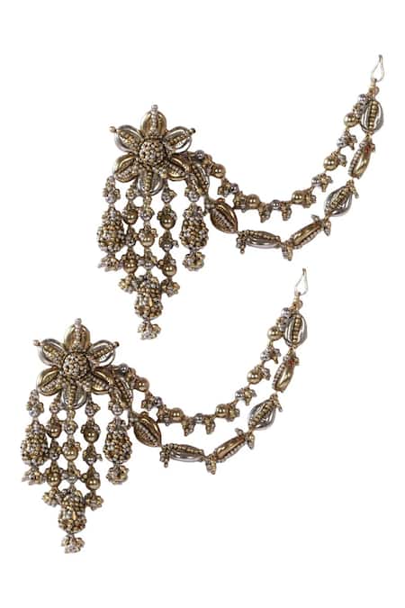 Shop Vaidaan Pearls, Beads Shivani Antique Gold Dangler Earrings at Aza Fashions Shop_Vaidaan_Pearls, Beads Shivani Antique Gold Dangler Earrings _at_Aza_Fashions