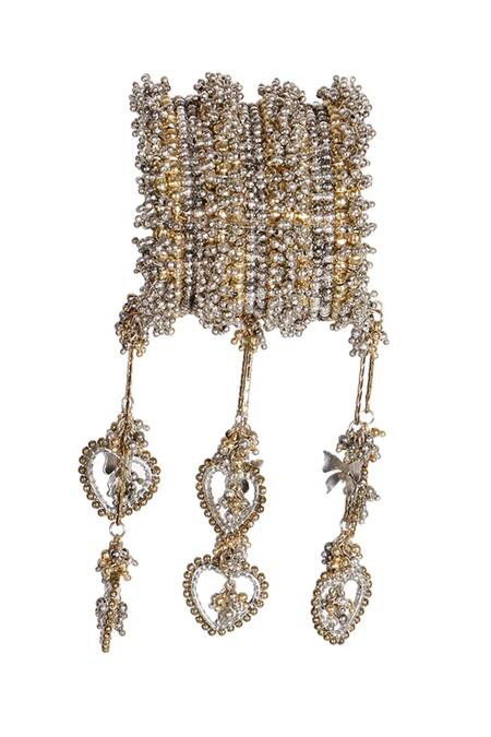 Buy Vaidaan Silver Plated Pearls, Beads Designer Antique Gold Bangle Online at Aza Fashions Buy_Vaidaan_Silver Plated Pearls, Beads Designer Antique Gold Bangle _Online_at_Aza_Fashions