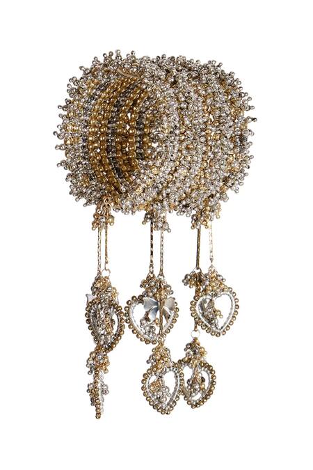 Shop Vaidaan Silver Plated Pearls, Beads Designer Antique Gold Bangle Online at Aza Fashions Shop_Vaidaan_Silver Plated Pearls, Beads Designer Antique Gold Bangle _Online_at_Aza_Fashions