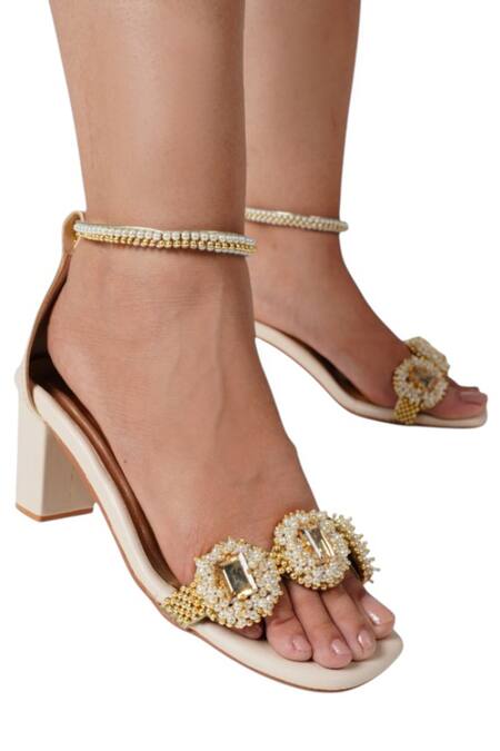 Buy Vaidaan Gold Pearls, Beads Embellished Heels Online at Aza Fashions Buy_Vaidaan_Gold Pearls, Beads Embellished Heels _Online_at_Aza_Fashions