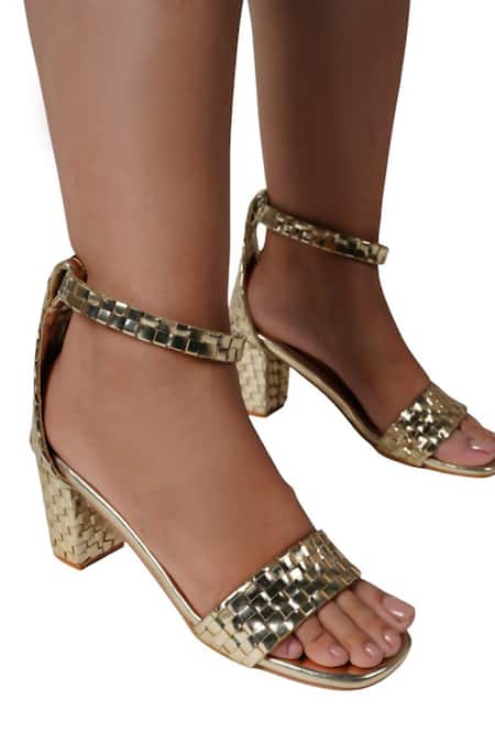 Vaidaan Gold Pearls, Beads Faux Leather Chavi Heels