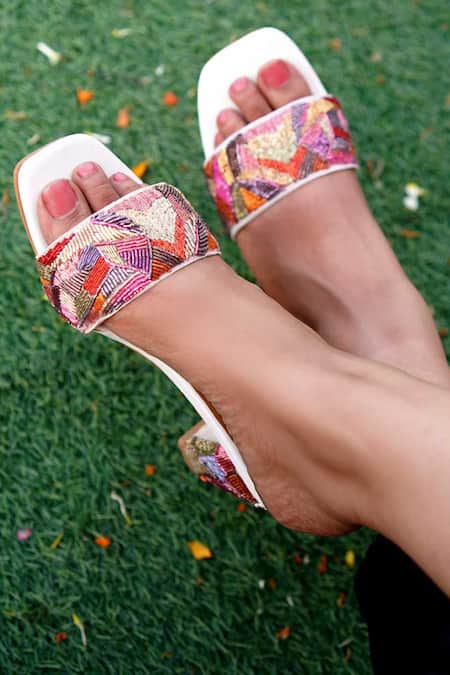 Vaidaan Multi Color Pearls, Beads Rainbow Bites Heels 