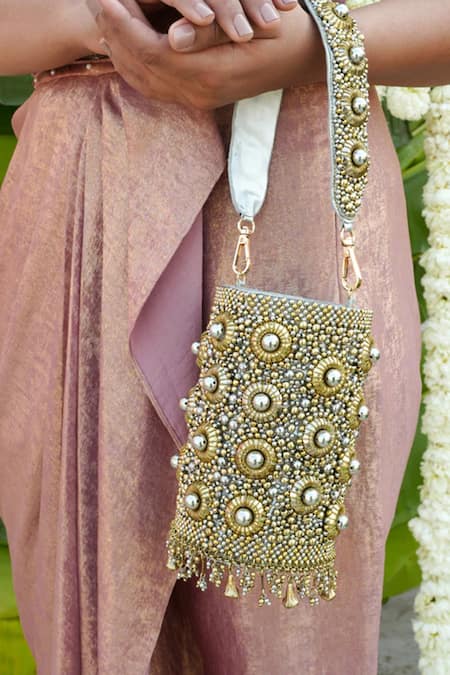 Vaidaan Gold Pearls, Beads Antique Handbag 