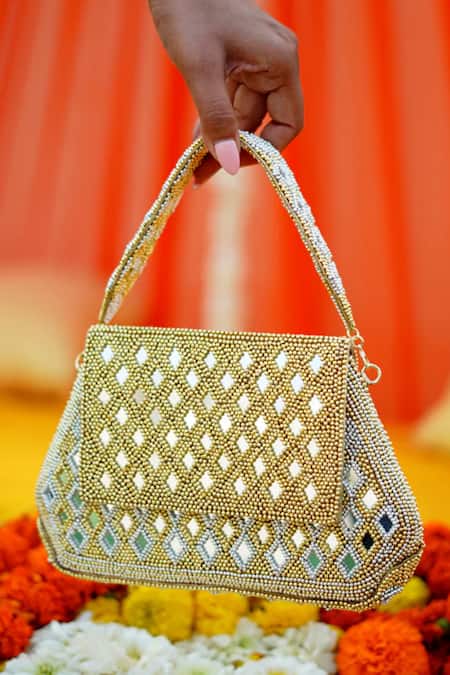 Vaidaan_Gold Mirrors, Beads Designer Umika Clutch Bag _Online_at_Aza_Fashions