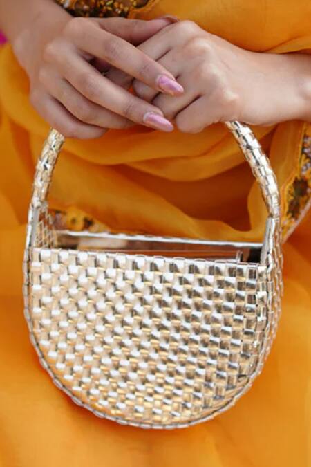 Vaidaan Gold Faux Leather Clutch Bag Online at Aza Fashions Vaidaan_Gold Faux Leather Clutch Bag _Online_at_Aza_Fashions