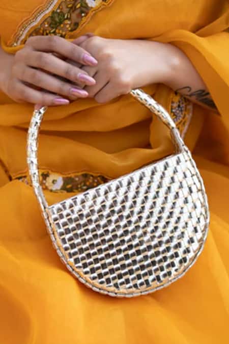 Buy Vaidaan Gold Faux Leather Clutch Bag Online at Aza Fashions Buy_Vaidaan_Gold Faux Leather Clutch Bag _Online_at_Aza_Fashions