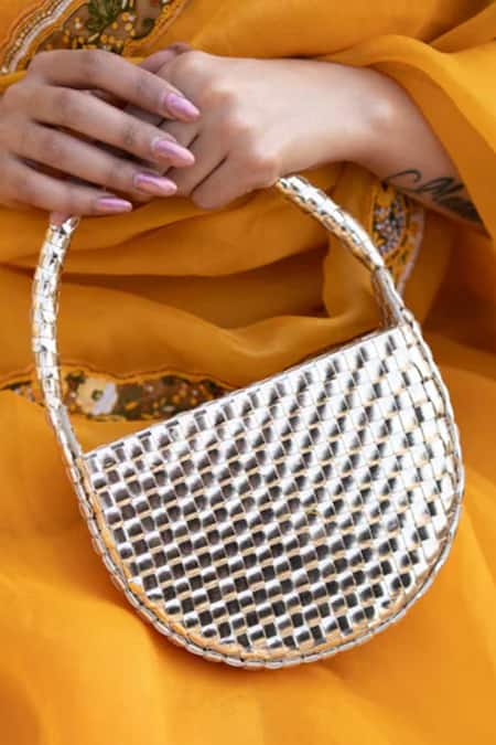 Shop Vaidaan Gold Faux Leather Clutch Bag Online at Aza Fashions Shop_Vaidaan_Gold Faux Leather Clutch Bag _Online_at_Aza_Fashions