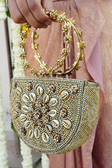 Vaidaan Gold Beads Antique Designer Clutch Bag Online at Aza Fashions Vaidaan_Gold Beads Antique Designer Clutch Bag _Online_at_Aza_Fashions