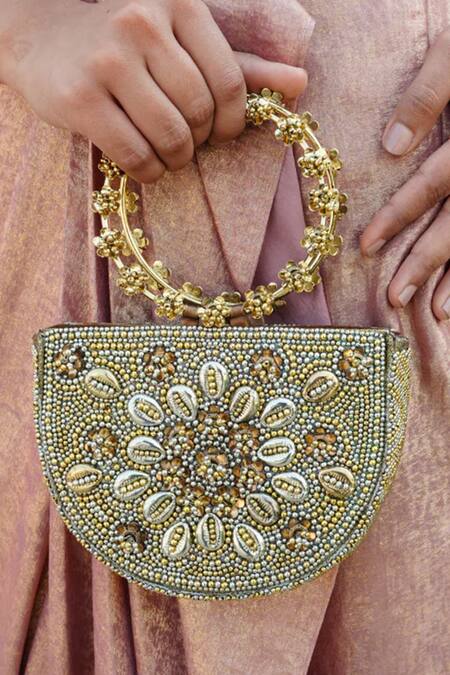 Buy Vaidaan Gold Beads Antique Designer Clutch Bag Online at Aza Fashions Buy_Vaidaan_Gold Beads Antique Designer Clutch Bag _Online_at_Aza_Fashions