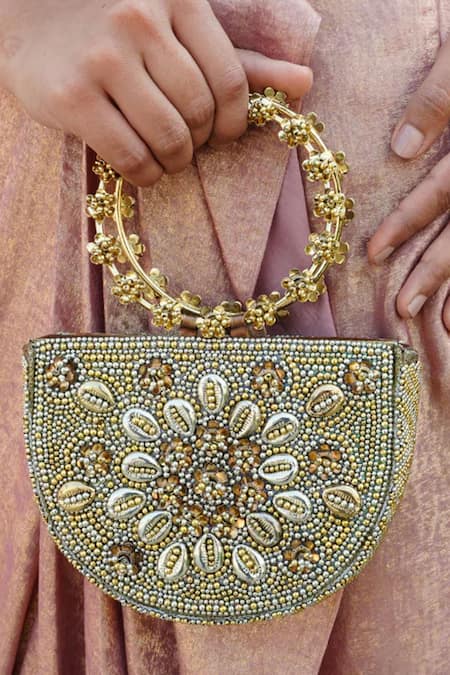 Vaidaan Gold Beads Antique Designer Clutch Bag 