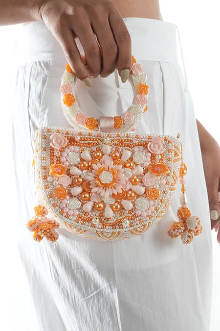 Vaidaan_Orange Beads Designer Clutch _Online_at_Aza_Fashions