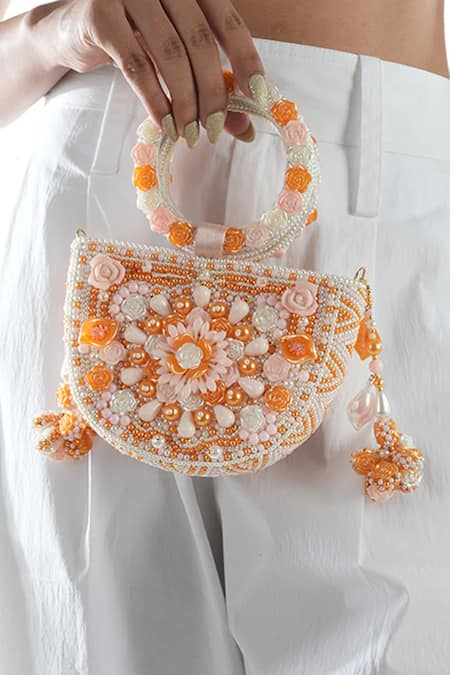 Buy_Vaidaan_Orange Beads Designer Clutch _Online_at_Aza_Fashions
