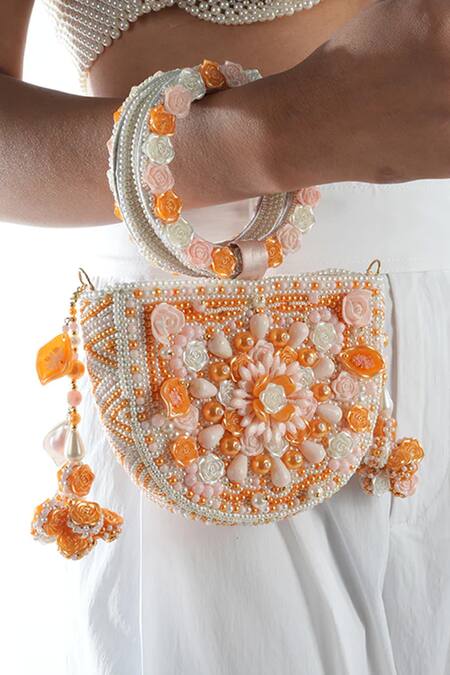 Shop_Vaidaan_Orange Beads Designer Clutch _Online_at_Aza_Fashions