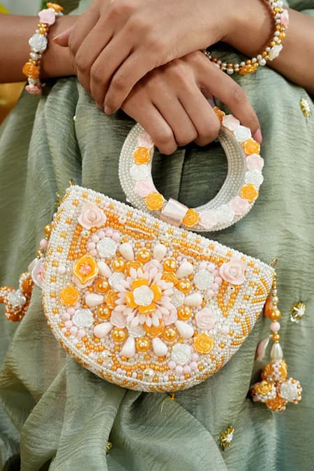 Vaidaan Orange Beads Designer Clutch 