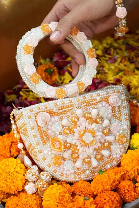 Vaidaan_Orange Beads Designer Clutch _at_Aza_Fashions