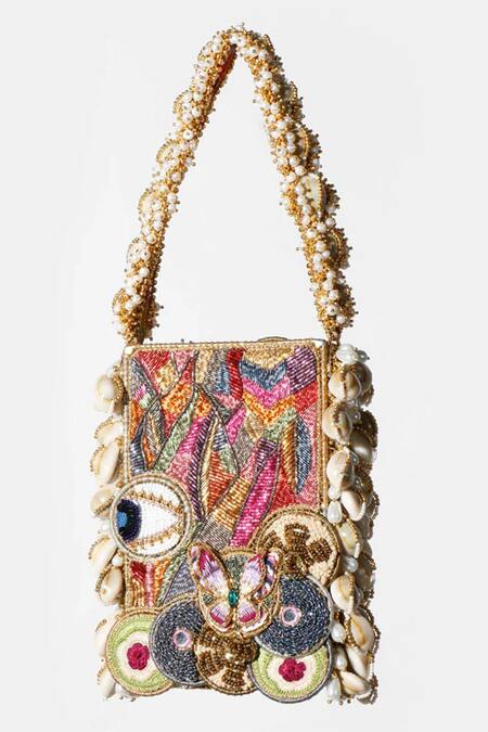 Vaidaan_Beige Pearls Manorma Designer Handbag _Online_at_Aza_Fashions