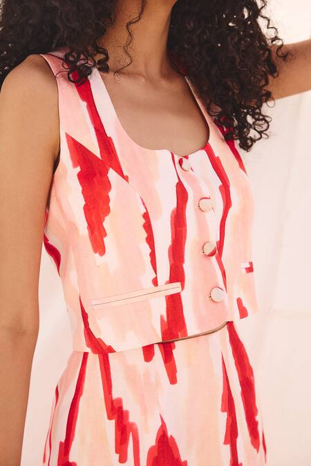 Shop ZiP by Payal & Zinal Multi Color Cotton, Linen Round Neck Sunset Strokes Skirt Set Online at Aza Fashions Shop_ZiP by Payal & Zinal_Multi Color Cotton, Linen Round Neck Sunset Strokes Skirt Set _Online_at_Aza_Fashions