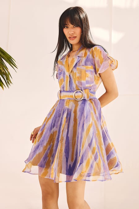 ZiP by Payal & Zinal_Multi Color Organza Collared Dress _Online_at_Aza_Fashions