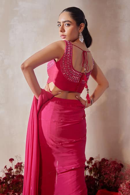 Tarini Vij Pink Pre-Draped Sharara Saree Set 