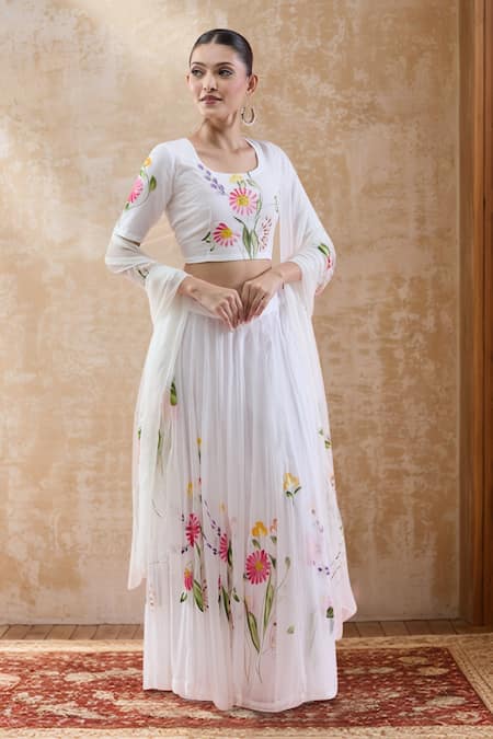 Samyukta Singhania Floral Hand Painted Lehenga Set 