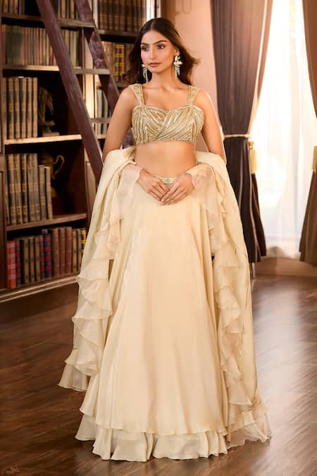 Aariyana Couture Gold Hand Embroidered Lehenga Set 