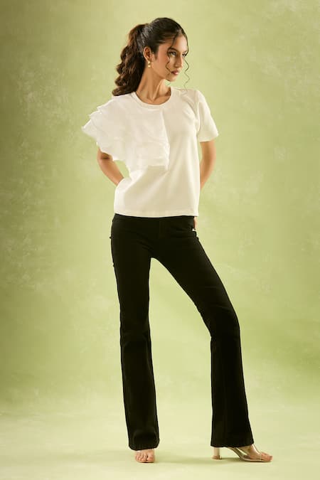 Samyukta Singhania White Asymmetric Ruffled Sleeve Top 