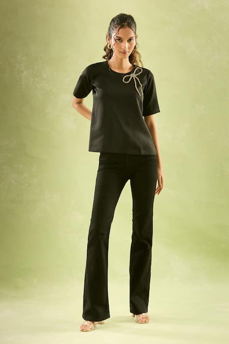 Samyukta Singhania Beaded Ribbon Embroidered Black Top 