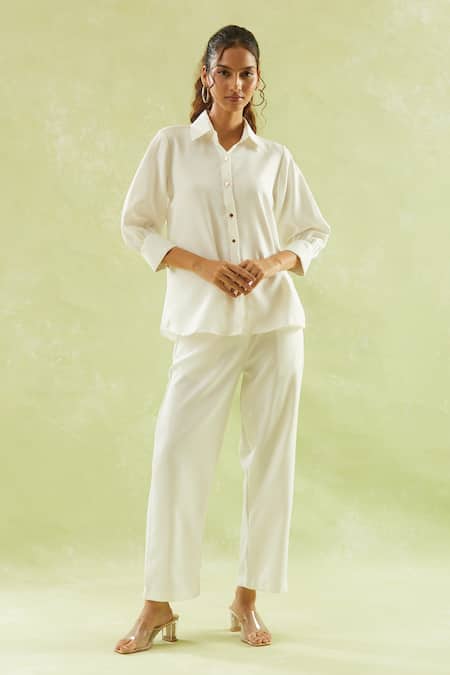 Samyukta Singhania Solid Puffed Sleeves Shirt & Pant Set 
