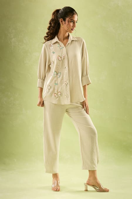Samyukta Singhania Sequin Butterfly Embroidered Pant Set 