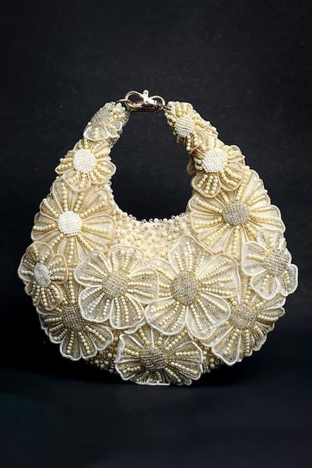 ClutcH'D Floral Beaded Ivory Handbag 