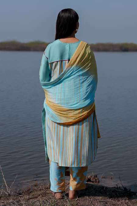 The Home Affair Designer Blue Kurta Set with Dupatta 