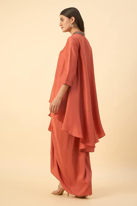 Aakaar Orange Cotton Silk Kurta Set 