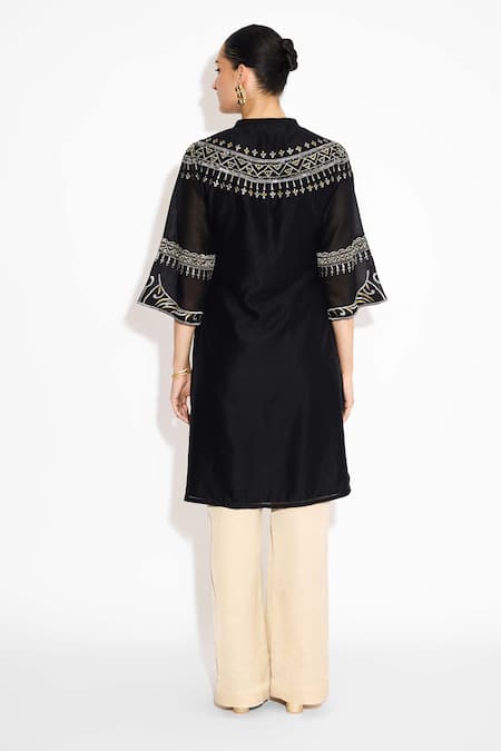 SHASHA GABA Embroidered Duskfall Black Straight Kurta 