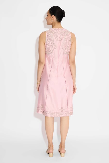 SHASHA GABA Embellished Rosette Pink Dress 