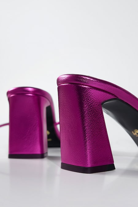 Shop_Signature Sole_Fuchsia Wrap Metallic Block Heel Sandals _Online_at_Aza_Fashions