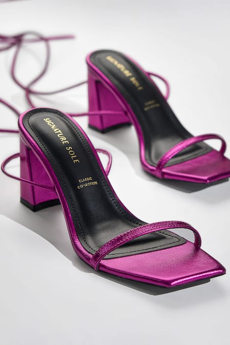 Signature Sole Fuchsia Wrap Metallic Block Heel Sandals 