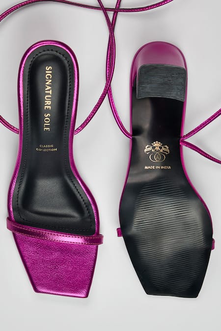 Signature Sole Fuchsia Wrap Metallic Block Heel Sandals 