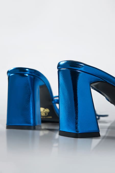 Buy_Signature Sole_Blue Electric Metallic Wrap Block Heels _Online_at_Aza_Fashions
