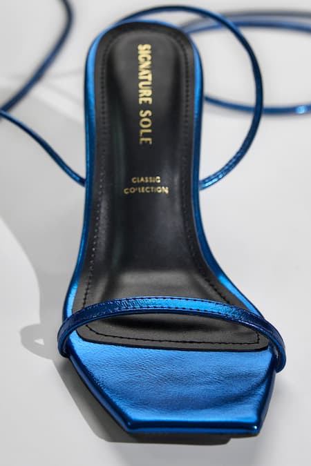 Signature Sole_Blue Electric Metallic Wrap Block Heels _at_Aza_Fashions