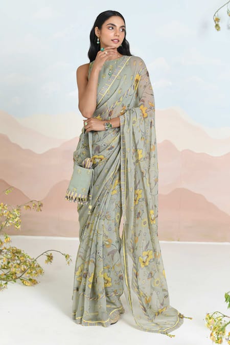 BAISE GABA Floral Print Azalea Saree Set 