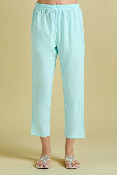 Buy Samyukta Singhania Blue Cotton Mirrors, Sequins V-neck Embroidered Anarkali Pant Set Buy_Samyukta Singhania_Blue Cotton Mirrors, Sequins V-neck Embroidered Anarkali Pant Set