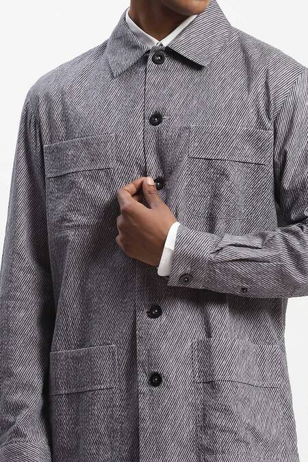 Shop_Abraham And Thakore_Multi Color Cotton Diagonal Print Jacket _Online_at_Aza_Fashions
